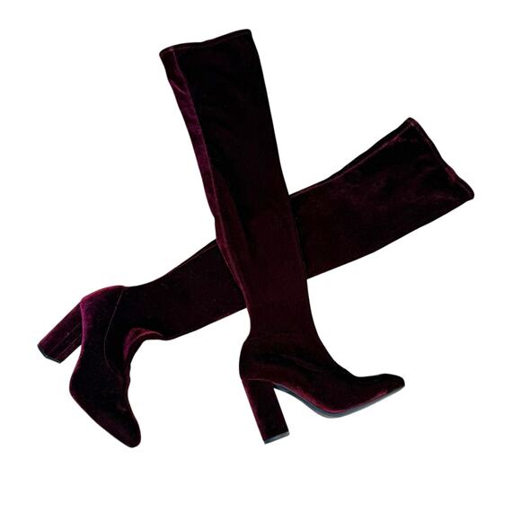Zara velvet over the knee burgundy heeled boots EU 38 / US 7.5 - Picture 13 of 15